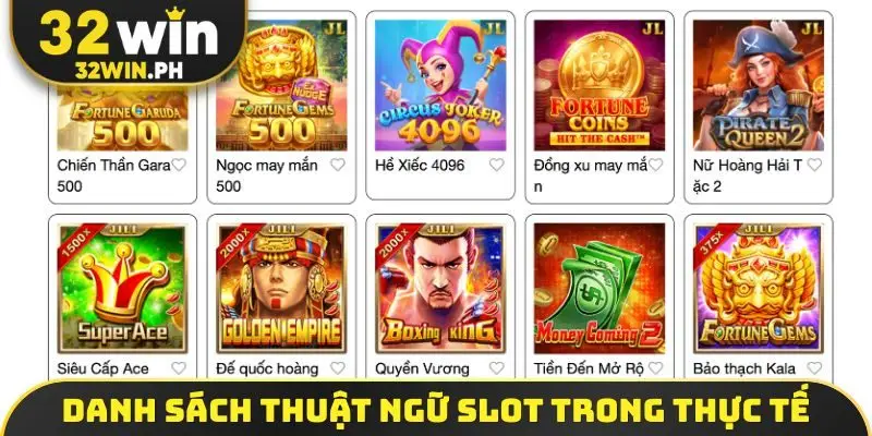 Danh sách thuật ngữ slot trong thực tế