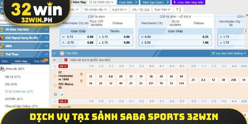 Dịch vụ tại sảnh SABA Sports 32WIN