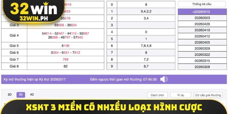 XSKT 3 miền có nhiều loại hình cược